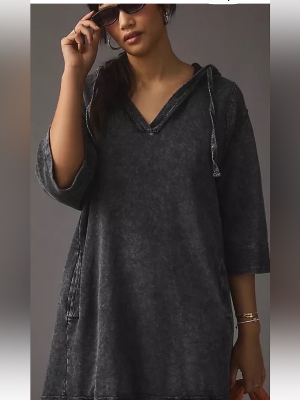 EUC WOMENS M ANTHROPOLOGY DAILY PRACTICE HOODED DRESS CHARCOAL